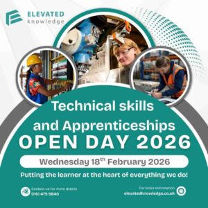 Pictures of apprentices working, advertising open day