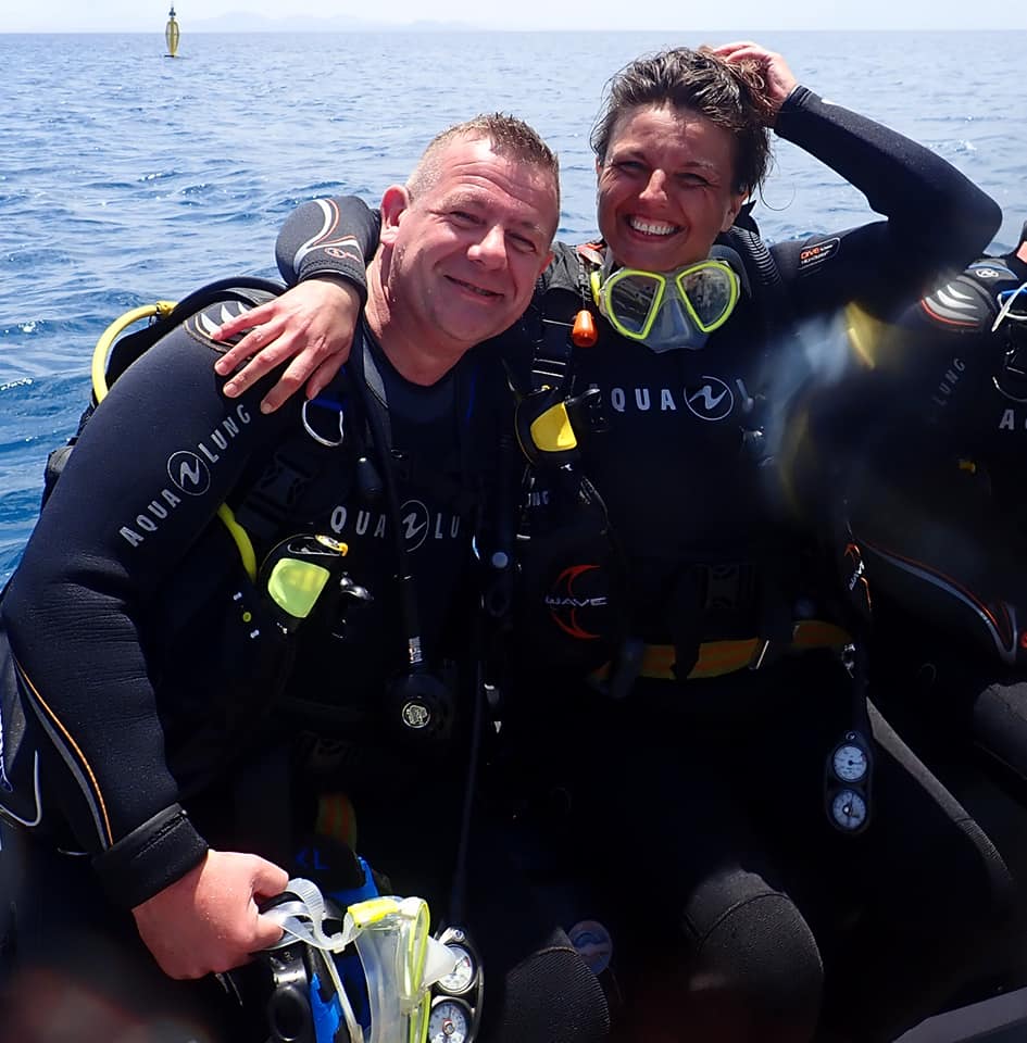 Lisa and husband Andy diving in Cyprus